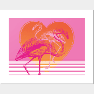 Flamingos at Sunset | Pink Flamingos | Vintage Flamingos | Posters and Art